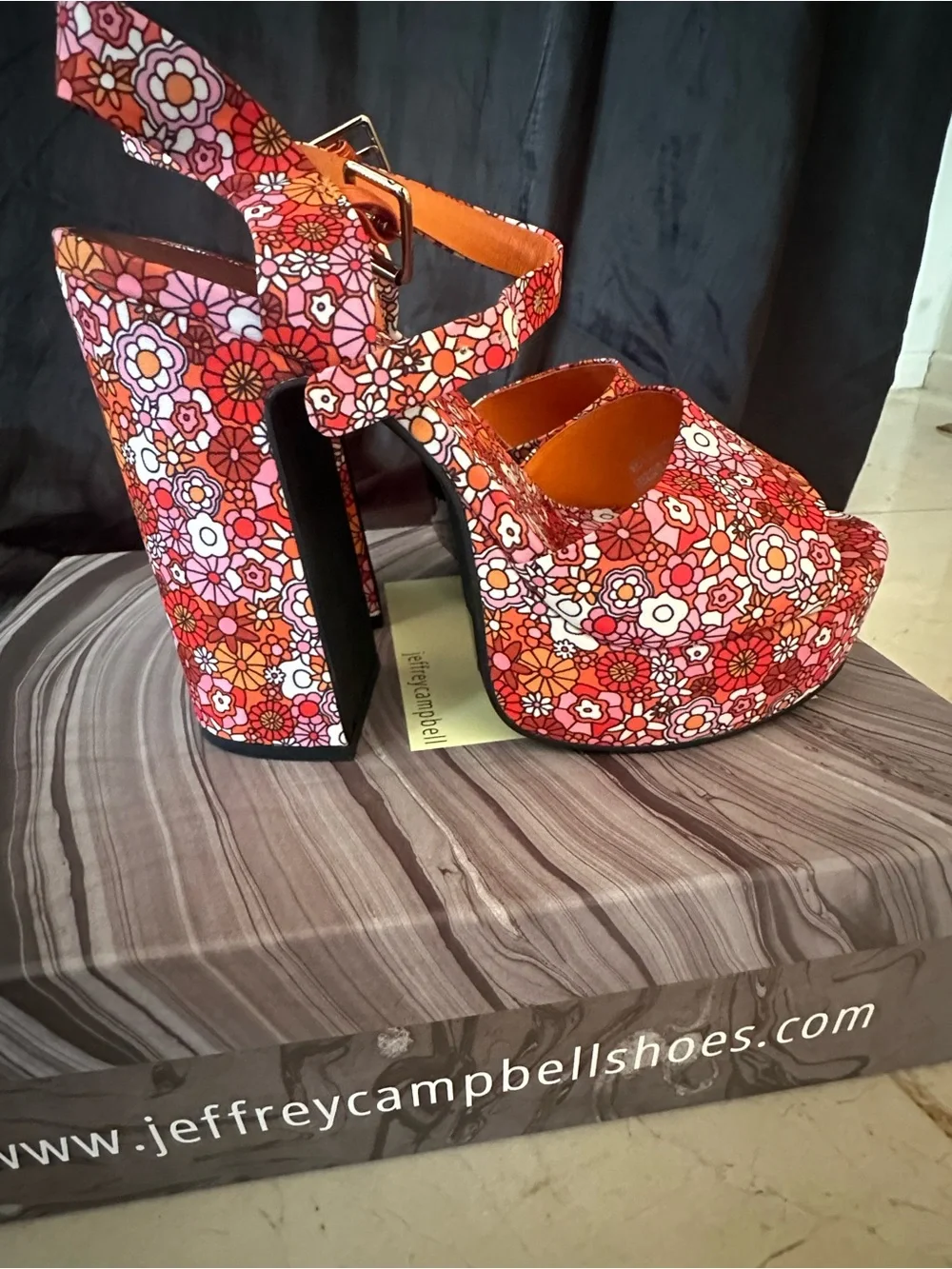 Jeffrey Campbell Floral Platform Sandals in Pink and Orange